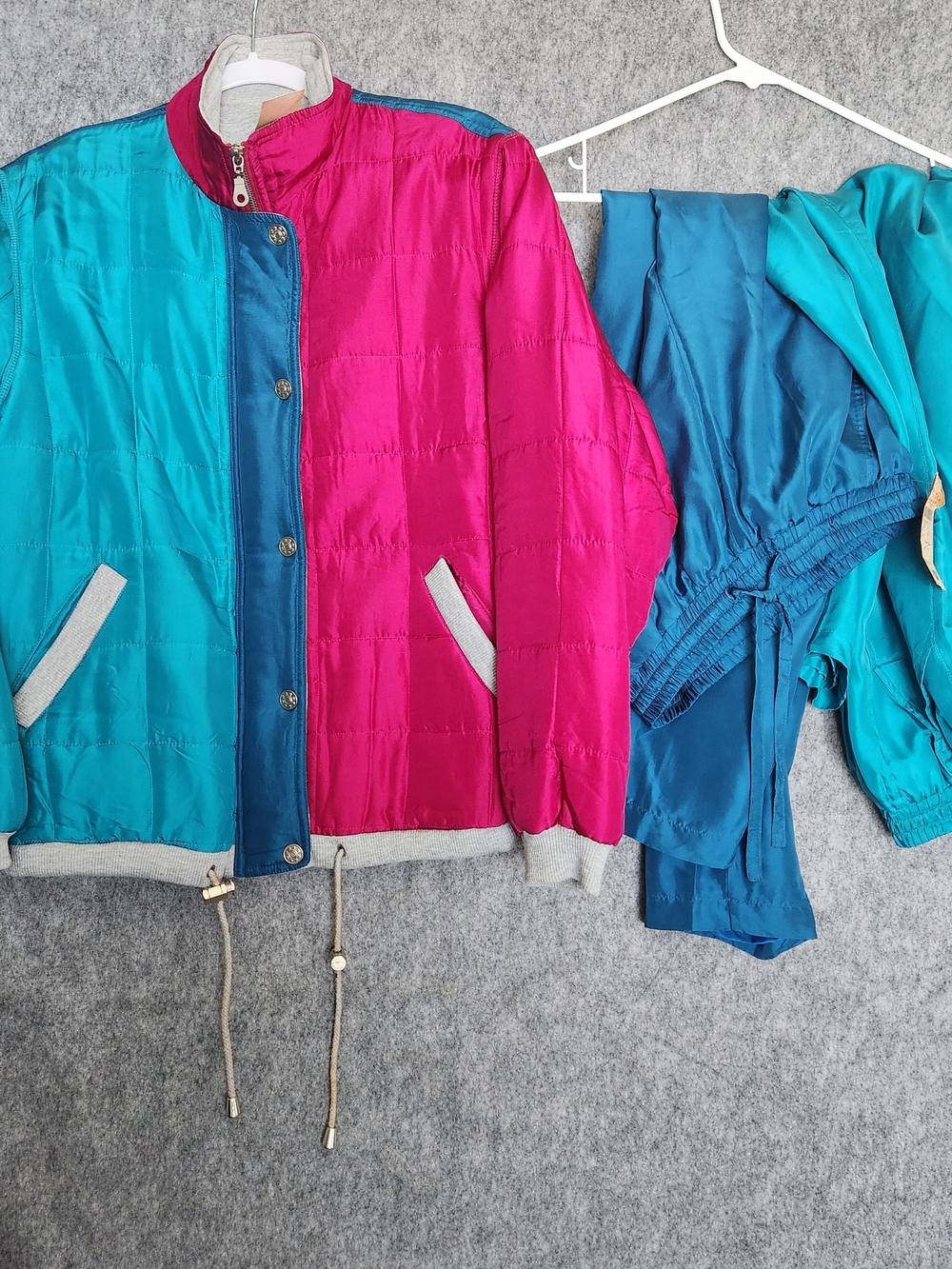 VTG NOS Petite Sophisticate 90s Colorblock Quilted Jacket Pant Set Women S Blue